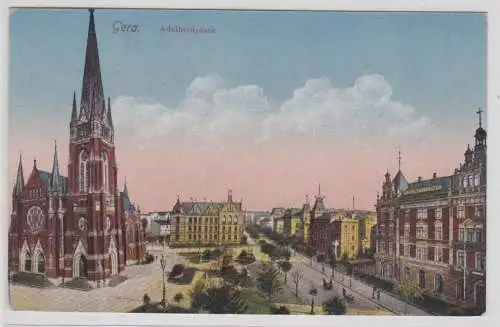 55167 AK Gera - Adelheidplatz, Straßenansicht mit Kirche und Denkmal