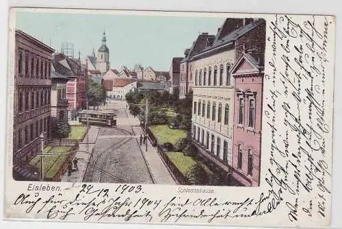 19195 AK Eisleben - Schlossstrasse, Straßenansicht mit Straßenbahn 1903