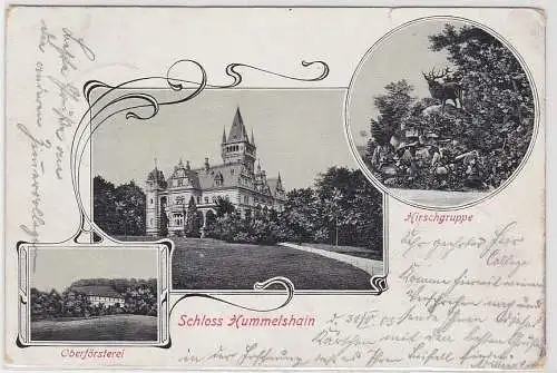 52087 Lithografie AK Schloss Hummelshain, Oberförsterei, Hirschgruppe 1903