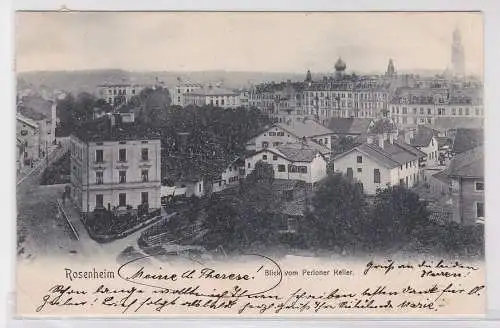 79886 AK Rosenheim - Blick vom Perloner Keller, Panorama mit Kirche 1904