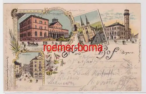 82623 Ak Lithographie Gruß aus Hof Bahnhofsgebäude usw. 1897