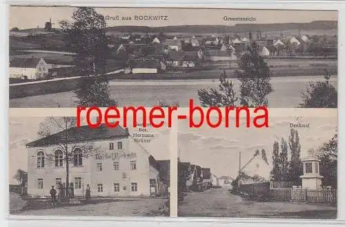 78537 Mehrbild Ak Gruß aus Bockwitz Panorama, Gasthof, Denkmal 1925