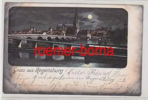 24753 Mondschein Ak Gruss aus Regensburg 1898