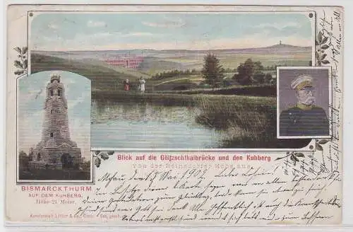 92765 AK Blick auf die Göltzschthalbrücke und den Kuhberg - Bismarckthurm 1902