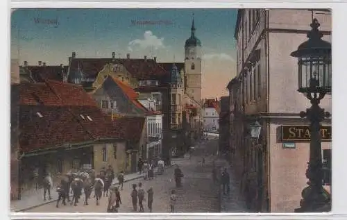 93610 AK Wurzen - Wenceslaistraße, Straßenansicht mit Kirche 1921