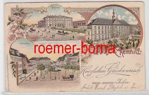 68998 Ak Lithographie Gruss aus Chemnitz Bahnhof usw. um 1900