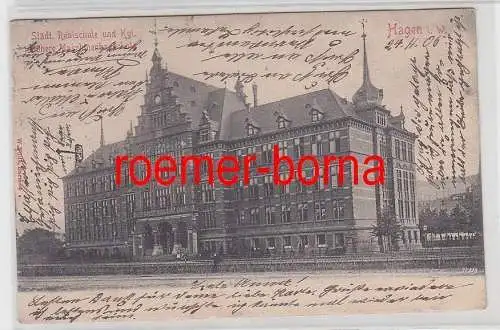77249 Ak Hagen i.W. Städt. Realschule und Kgl. höhere Maschinenfabrik 1905