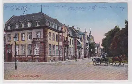 74259 AK Giessen - Johannisstrasse Straßenansicht mit Pferdekutsche 1917