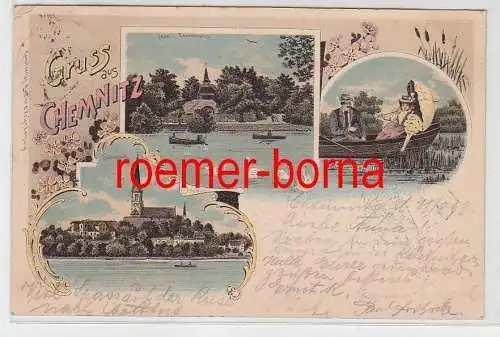 77769 Ak Lithografie Gruss aus Chemnitz Schlossteich, Insel mit Taubenhaus 1898