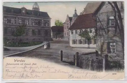 95684 Ak Werdau Johannisplatz mit kaiserlicher Post 1910
