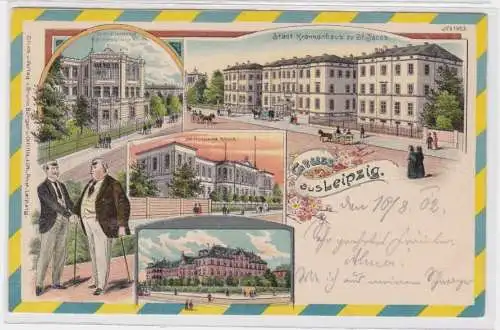 95398 Ak Lithographie Gruß aus Leipzig Krankenhäuser 1902