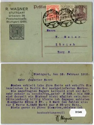 91349 DR Ganzsachen Postkarte PP109 R. Wagner Stuttgart Postscheckkonto 1926