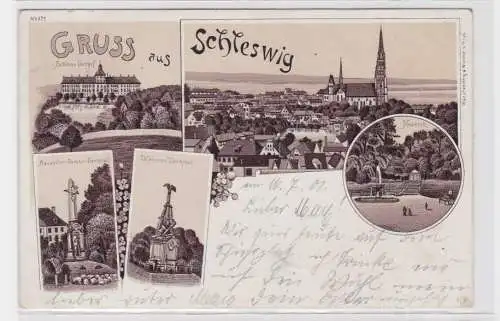 94630 Ak Lithographie Gruß aus Schleswig Kanonen Denkmal usw. 1901