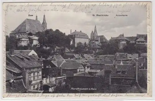 81205 Ak Nordhausen a. Harz - Totalansicht mit Dom, St. Blasiikirche, Kaiserturm