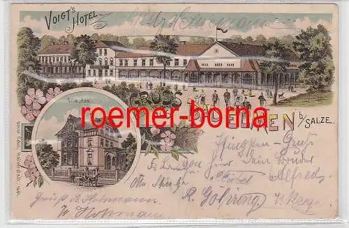 76859 Ak Lithographie Gruss aus Bad Elmen bei Salze Voigts Hotel 1900