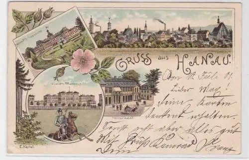 94629 Ak Lithographie Gruß aus Hanau Ulanen Kaserne 1901