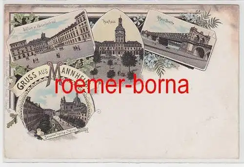 69549 Ak Lithografie Gruss aus Mannheim Kaufhaus, Rhein-Brücke usw. um 1900