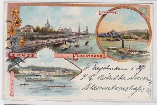 69168 AK Gruss vom schönen Elbestrand - Loschwitz, Pillwitz mit Raddampfer 1898