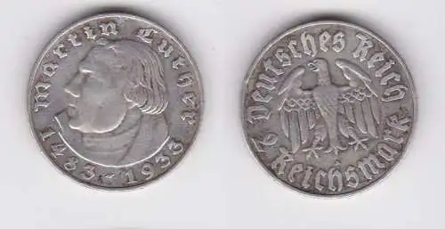 2 Mark Silber Münze 3.Reich Martin Luther 1933 A (105344)