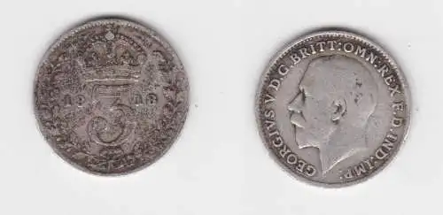3 Pence Silber Münze Großbritannien Georg V. 1918 f.ss (153545)