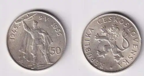 50 Kronen Silber Münze Tschechoslowakei Soldat 1945-1955 vz (166266)
