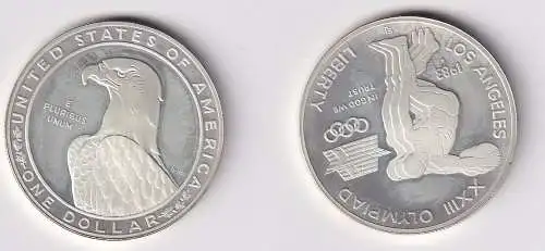 1 Dollar Silber Münze USA 1983 XXII Olympiade Los Angeles 1984 Diskus PP(166276)