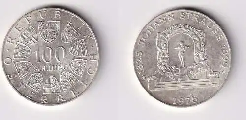 100 Schilling Silber Münze Österreich 1975 Johann Strauss 1825-1899 (166274)