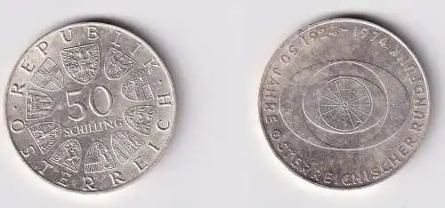 50 Schilling Silber Münze Österreich 1974 50 Jahre Rundfunk in Öst. (166613)