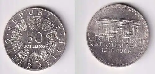50 Schilling Silber Münze Österreich Nationalbank 1816-1966 (166121)
