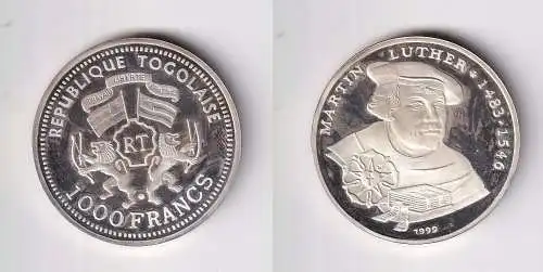 1000 Francs Silber Münze Togo 1999 Martin Luther (166243)
