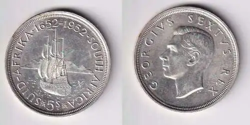 5 Schilling Silber Münze Südafrika Segelschiff 1952 vz + (166083)