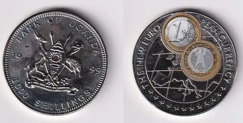 1000 Shillings Nickel Münze Uganda 1999 Die neue Euro Währung (166761)