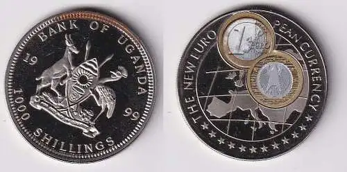 1000 Shillings Nickel Münze Uganda 1999 Die neue Euro Währung (166397)
