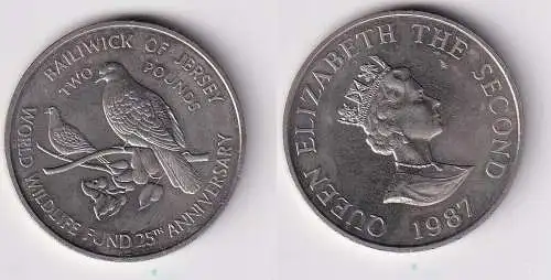 2 Pfund Kupfer Nickel Münze Ballwick of Jersey Taube 1987 Stgl. (160243)