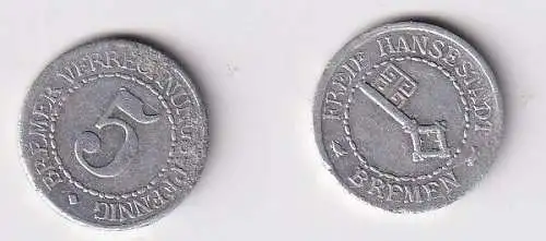 5 Verrechnungspfennig Aluminium Münze Notgeld Stadt Bremen ohne Jahr (166069)