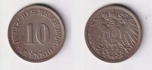 10 Pfennig Kupfer Nickel Münze Deutsches Reich 1906 J Jäger 13 ss/vz (166035)