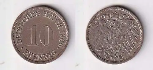 10 Pfennig Kupfer Nickel Münze Deutsches Reich 1906 G Jäger 13 ss/vz (166073)