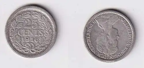 25 Cent Silber Münze Niederlande 1916 ss (163844)