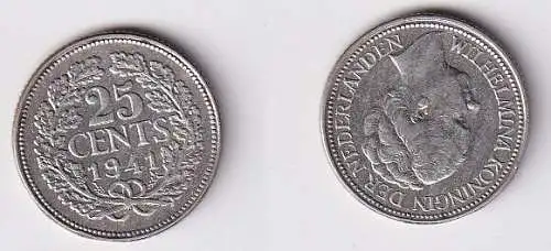 25 Cents Silber Münze Niederlande 1941 vz (166109)