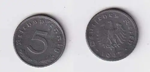 5 Pfennig Zink Münze alliierte Besatzung 1947 D Jäger 374 vz (166088)