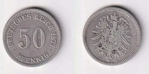 50 Pfennig Silber Münze Kaiserreich 1877 A Jäger 7 f.ss (166110)