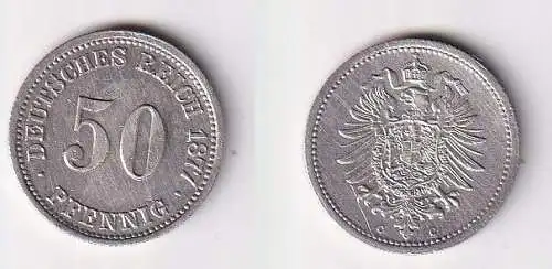 50 Pfennig Silber Münze Kaiserreich 1877 C Jäger 7 ss/vz (166031)