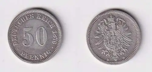 50 Pfennig Silber Münze Kaiserreich 1876 D Jäger 7 f.ss (166147)