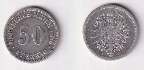 50 Pfennig Silber Münze Kaiserreich 1876 F Jäger 7 s/ss (166029)