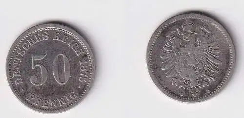 50 Pfennig Silber Münze Kaiserreich 1875 D Jäger 7 s/ss (166493)