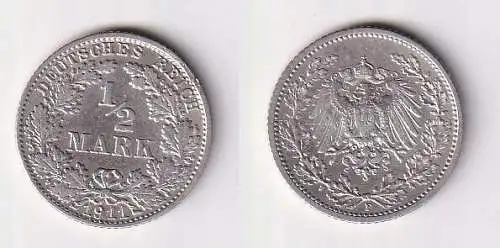 1/2 Mark Silber Münze Kaiserreich 1911 F Jäger 16 f.vz (166108)