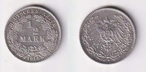 1/2 Mark Silber Münze Kaiserreich 1914 D Jäger Nr.16 vz (166030)