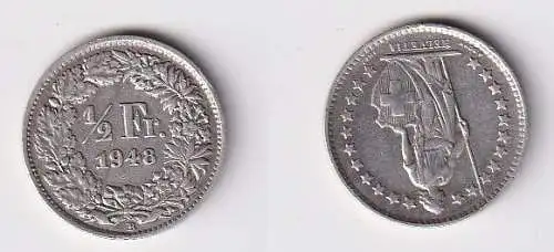 1/2 Franken Silber Münze Schweiz 1948 B ss (166013)
