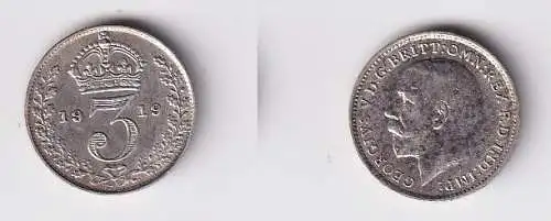 3 Pence Silber Münze Großbritannien Georg V. 1919 vz (166512)