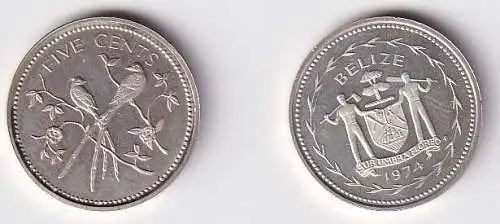 5 Cents Silber Münze Belize Fliegenschnäpper 1974 PP (166637)